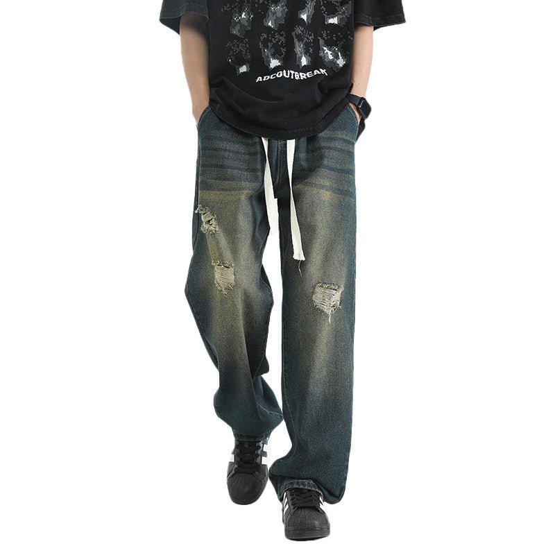 Men's Loose Straight Leg Pants - Nostalgic Green Denim