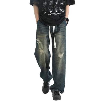 Men's Loose Straight Leg Pants - Nostalgic Green Denim