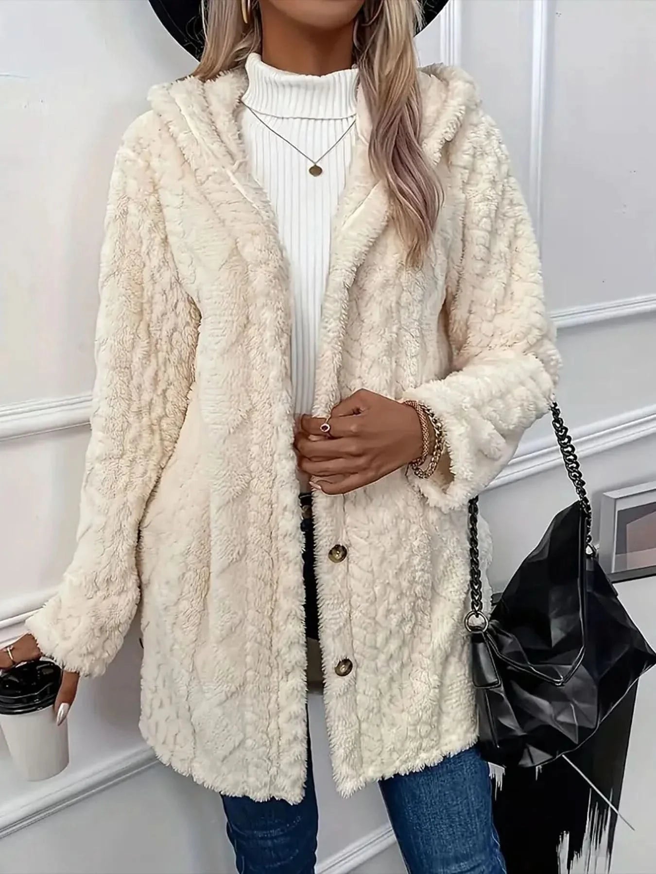 Luxurious Warm Thick Faux Fur Teddy Coat With Button Front For Women