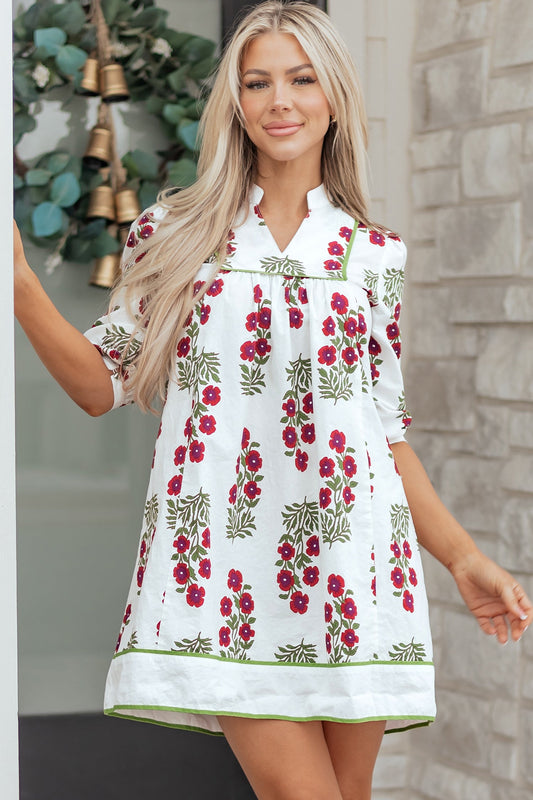 Halo Sleeve Loose Floral Dress White