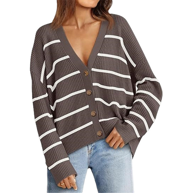 Women’s Lightweight Button Cardigan Brown And White