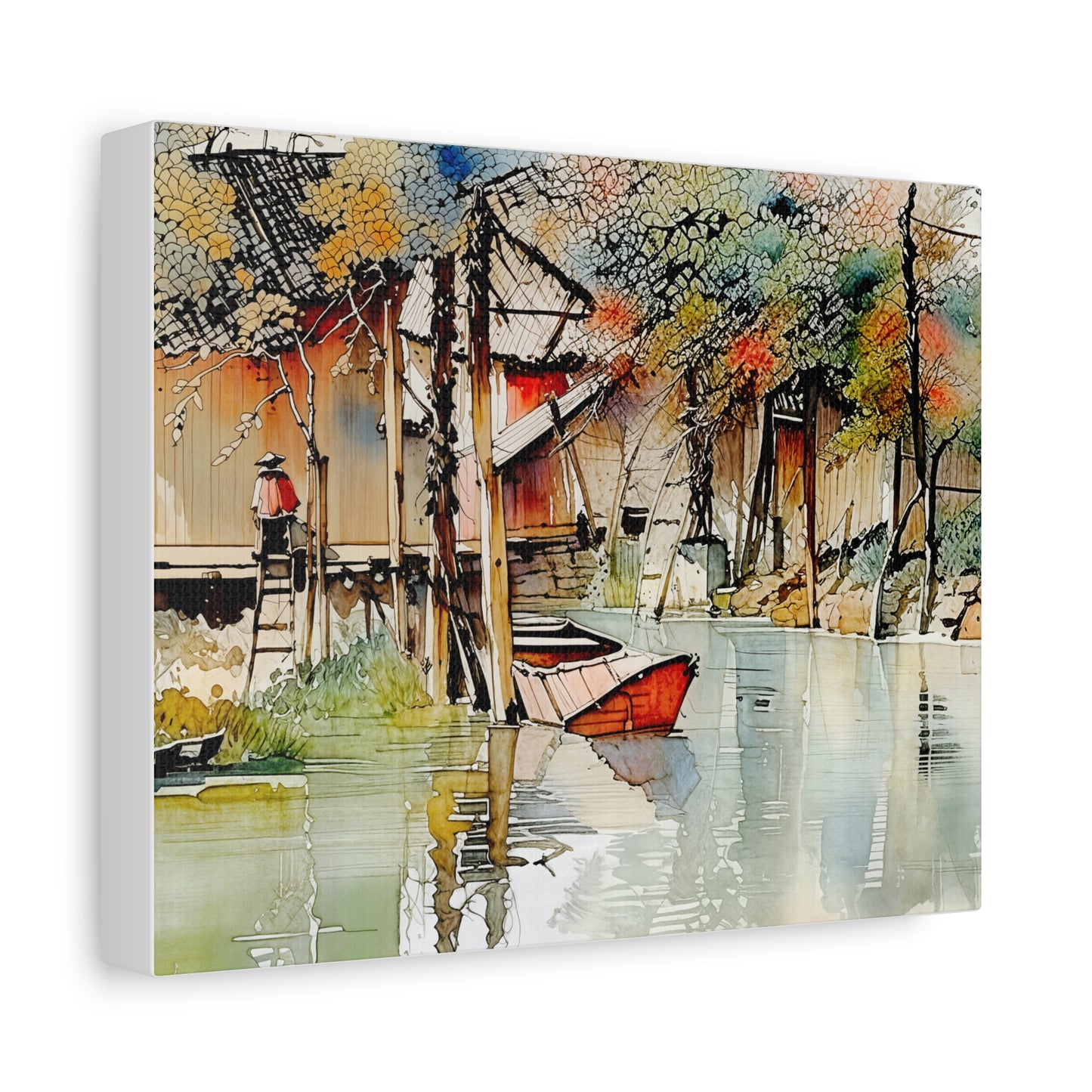 Serene Landscape Canvas Wall Art, Boat Print for Home Decor, Gift for Nature Lovers, Tranquil Artwork, Perfect for Living Room