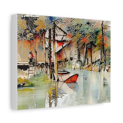 Serene Landscape Canvas Wall Art, Boat Print for Home Decor, Gift for Nature Lovers, Tranquil Artwork, Perfect for Living Room