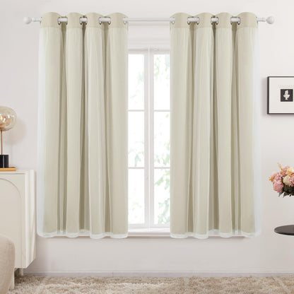 Double Layer Blackout & Sheer Curtains Light Beige