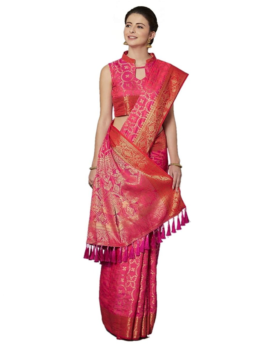 Akhilam Women's Jacquard Kanjivaram Silk Saree With Unstitched Blouse Default Title