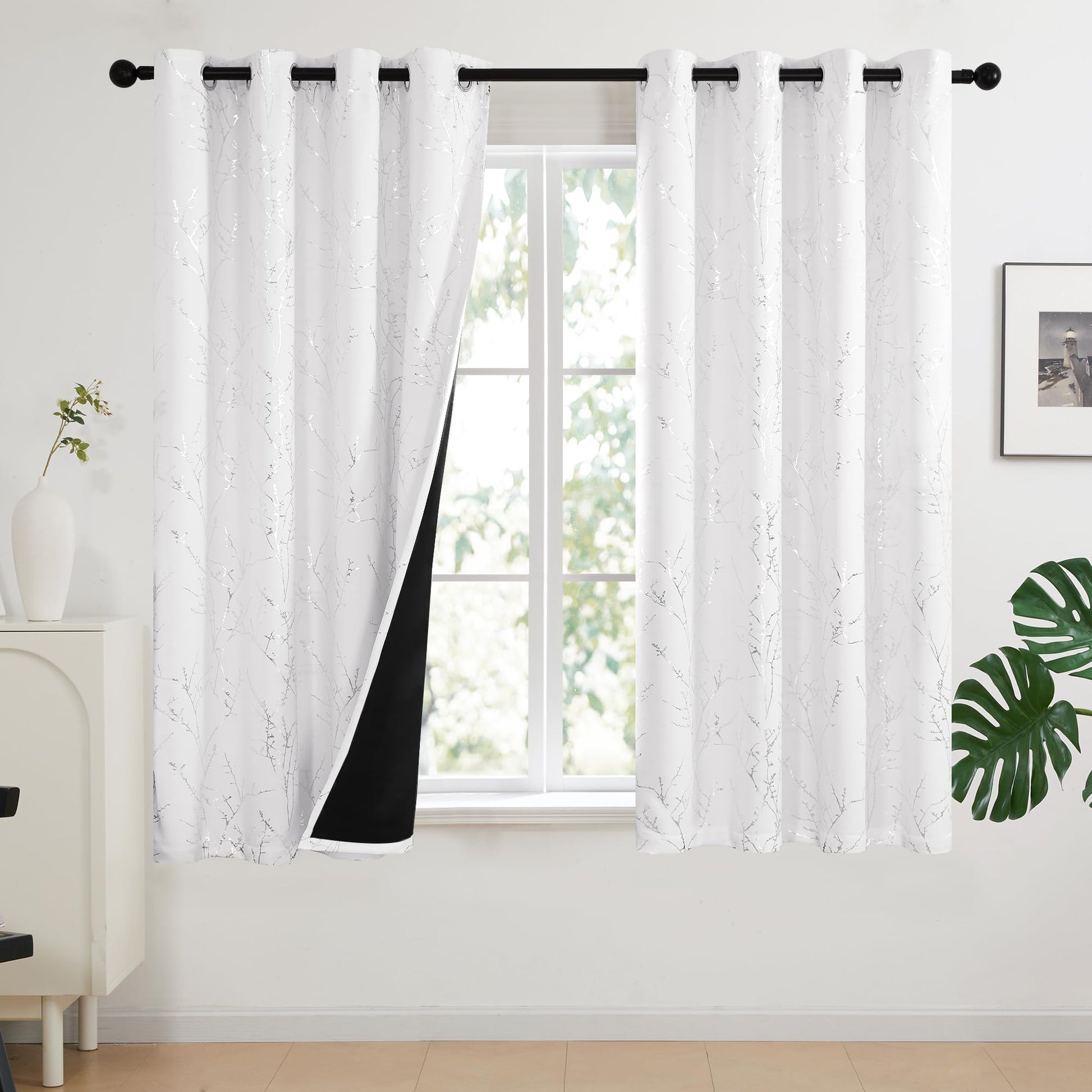 Total Blackout Curtains with Silver Print, 2 Panels