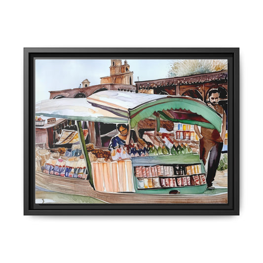 Colorful Market Scene Framed Canvas Art Print, Decorative Wall Art, Home Decor, Gift for Art Lovers, Unique Artwork, Vibrant Canvas