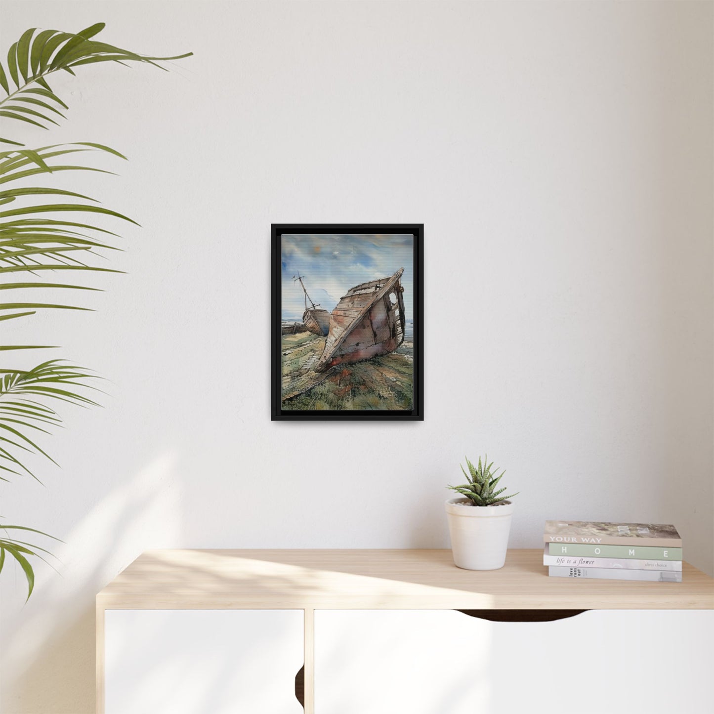 Framed Canvas Art Print, Nautical Home Decor, Coastal Wall Art, Shipwreck Artwork, Beach House Decor, Gift for Sea Lovers