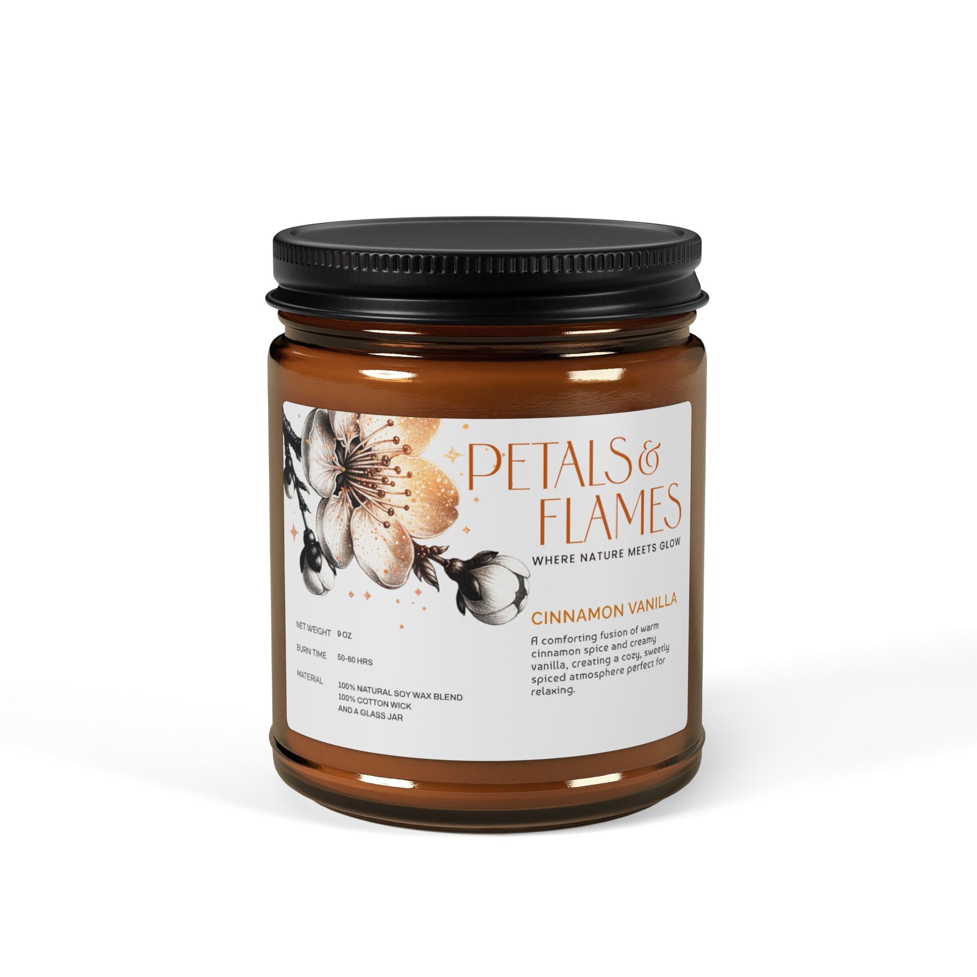 Cinnamon Scented Soy Candle – Cozy Decor & Relaxation Gift 9oz Amber Cinnamon Vanilla