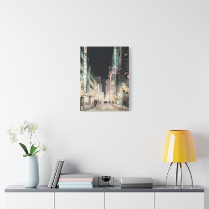Cityscape Art Canvas, Urban Wall Decor, Night City Painting, Modern Home Decoration, Gift for Art Lovers, Aesthetic Canvas Print
