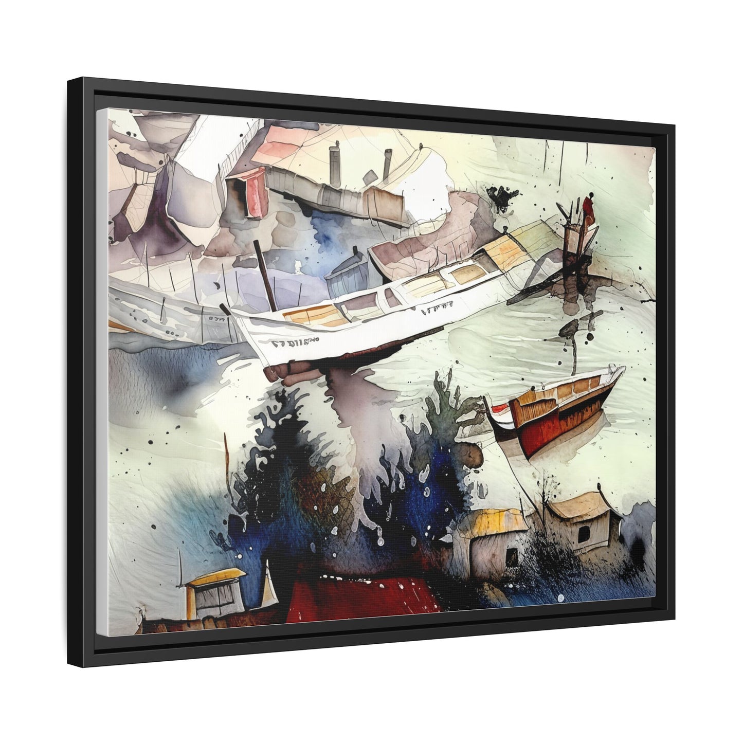 Framed Matte Canvas Art Print, Nautical Landscape Wall Decor, Boat Scene Artwork, Coastal Home Decor, Gift for Art Lovers