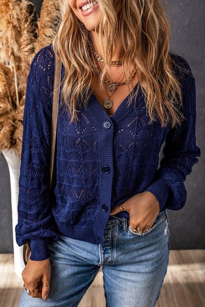 Scarlet Lightweight Front Crochet Cardigan Blue