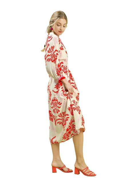 Umgee Tropical Print Button Detail Midi Dress