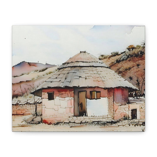 Matte Canvas Wall Art - Watercolor Village Scene, Home Decor, Gift Idea, Art Print, Rustic Artwork