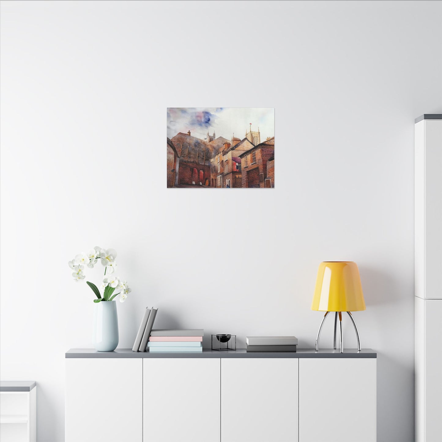 Watercolor Cityscape Art Print, Matte Canvas Wall Decor, Home Gallery, Unique Gift, Living Room Wall Art, Landscape Painting