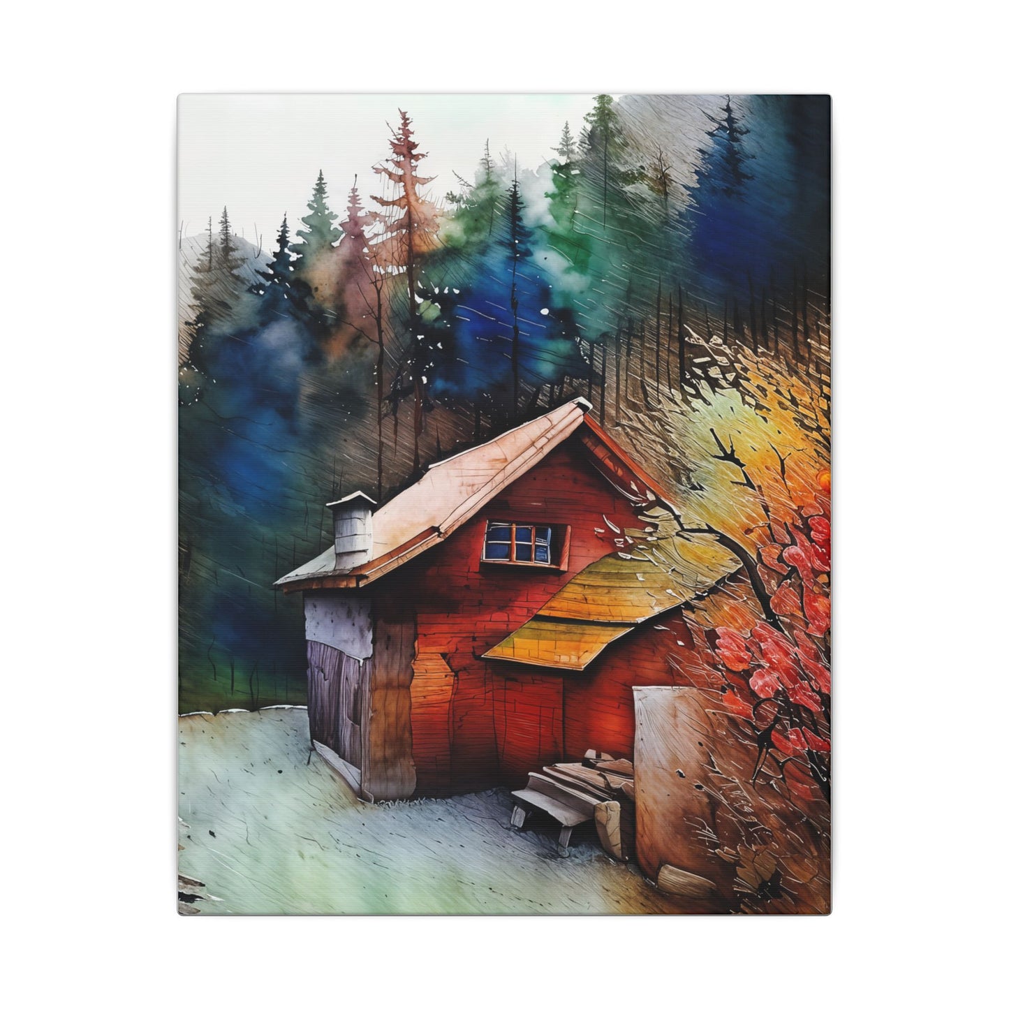 Artistic Canvas Print: Cozy Cabin in Forest, Wall Art, Home Decor, Gift Idea, Nature Lover Decoration, Rustic Art