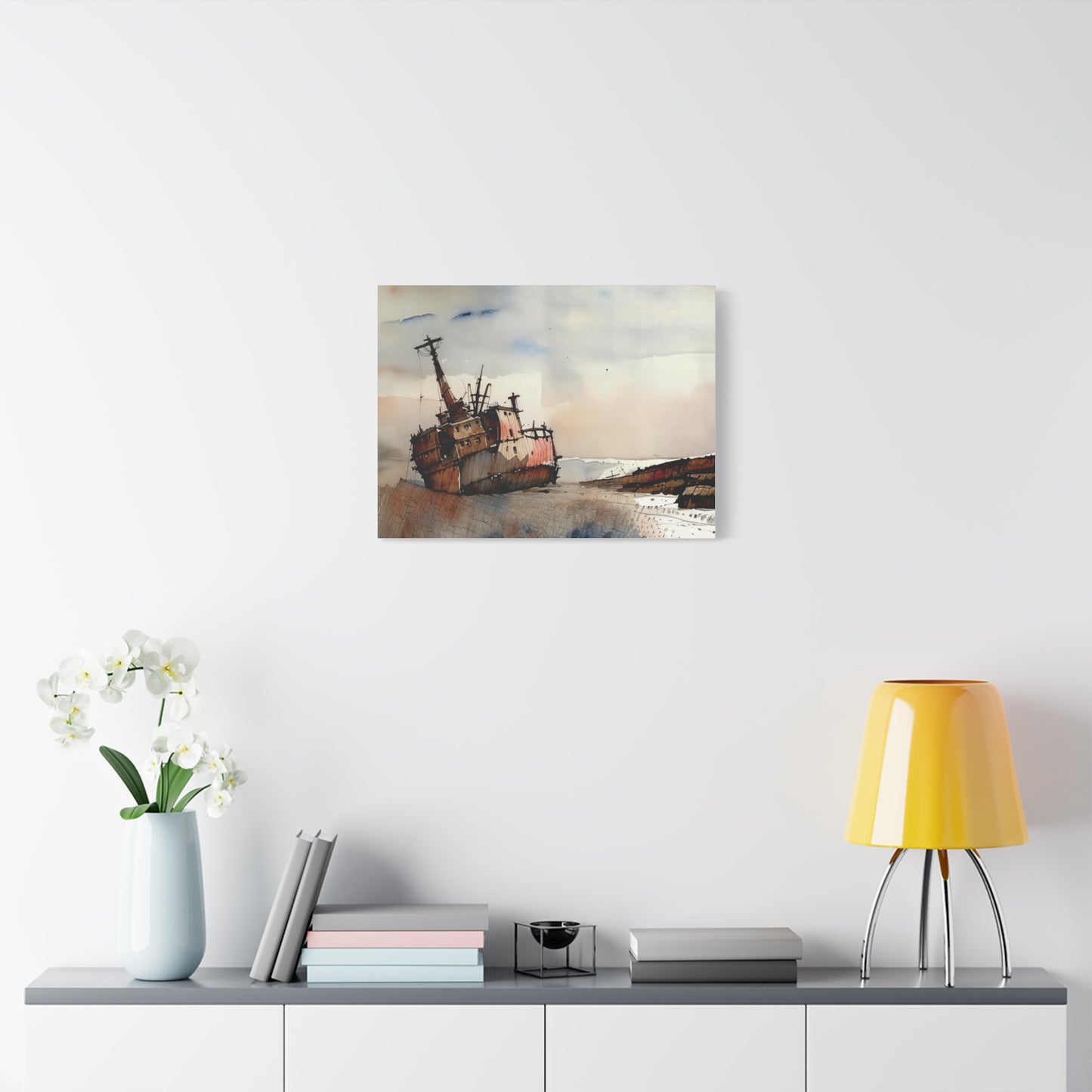 Wrecked Ship Wall Art Canvas, Nautical Decor for Home, Beach House Wall Hanging, Coastal Theme Gift, Shipwreck Print