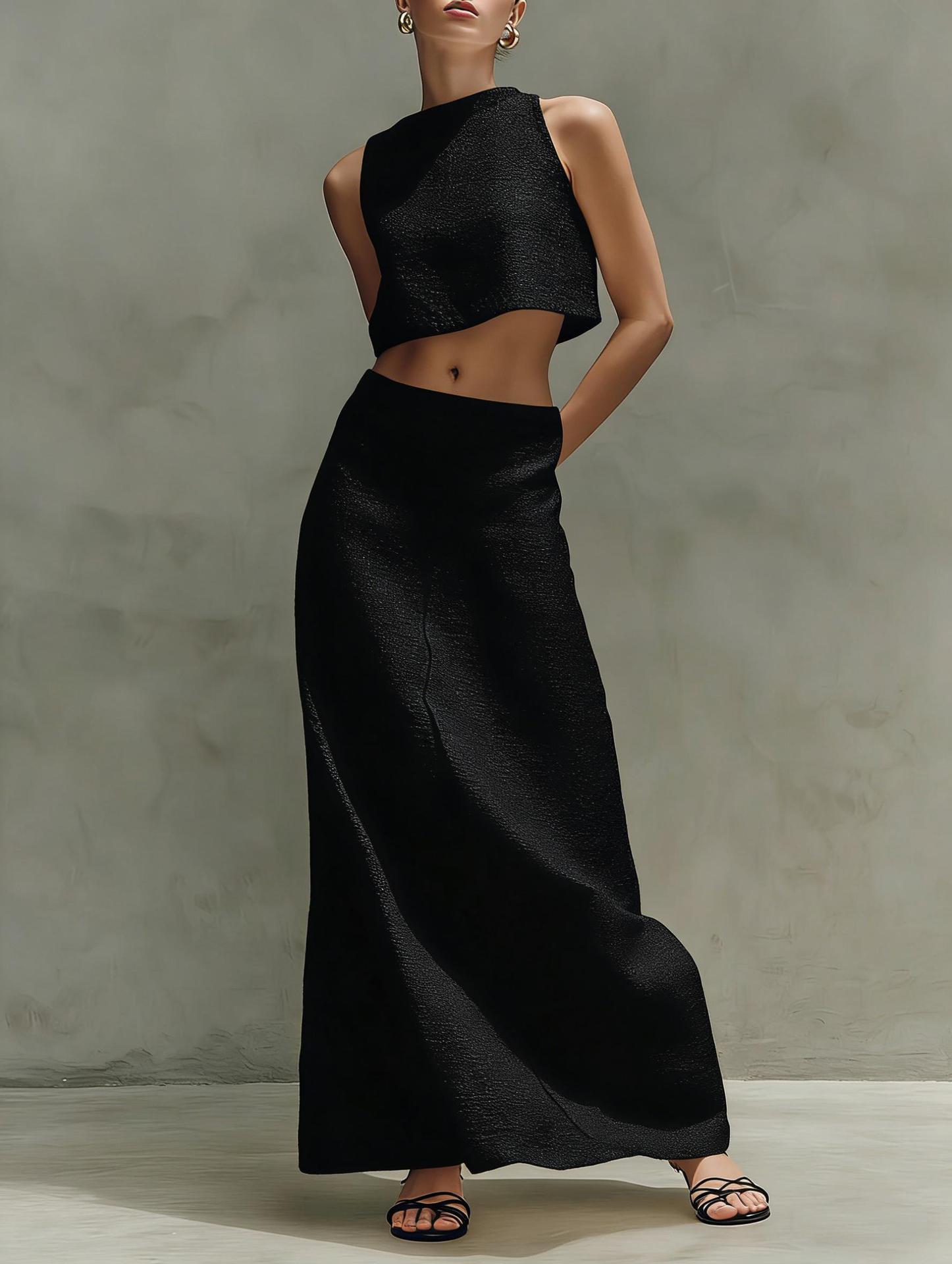 Women's Sleeveless Slimming Maxi Dress Two-Piece Set Black