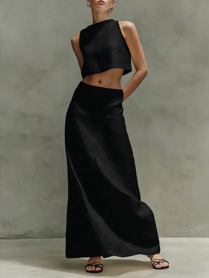 Women's Sleeveless Slimming Maxi Dress Two-Piece Set Black