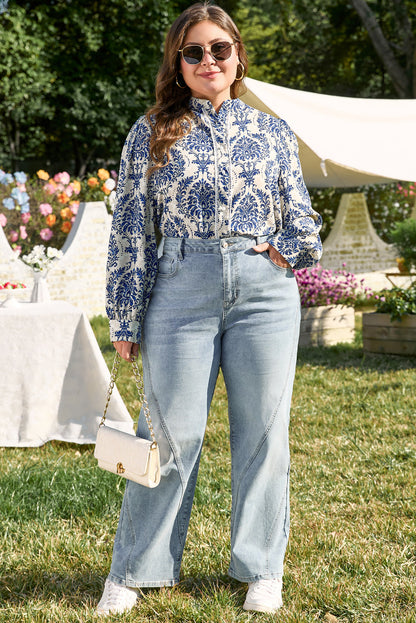 Alora Pattern Print Notch PLUS Shirt