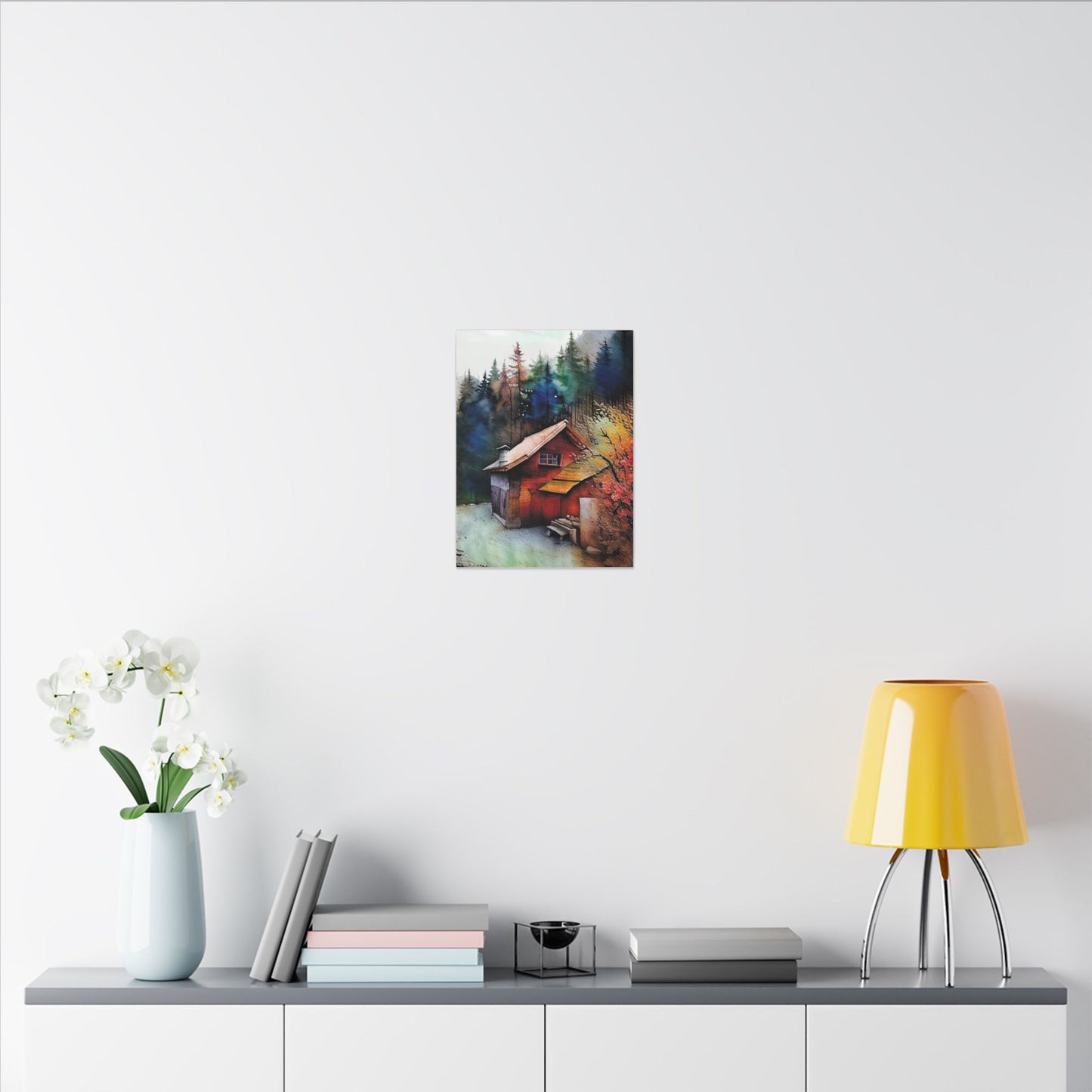 Artistic Canvas Print: Cozy Cabin in Forest, Wall Art, Home Decor, Gift Idea, Nature Lover Decoration, Rustic Art