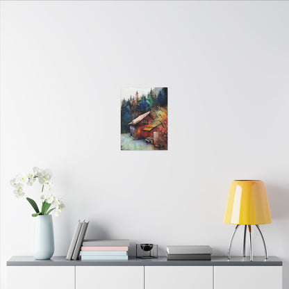 Artistic Canvas Print: Cozy Cabin in Forest, Wall Art, Home Decor, Gift Idea, Nature Lover Decoration, Rustic Art
