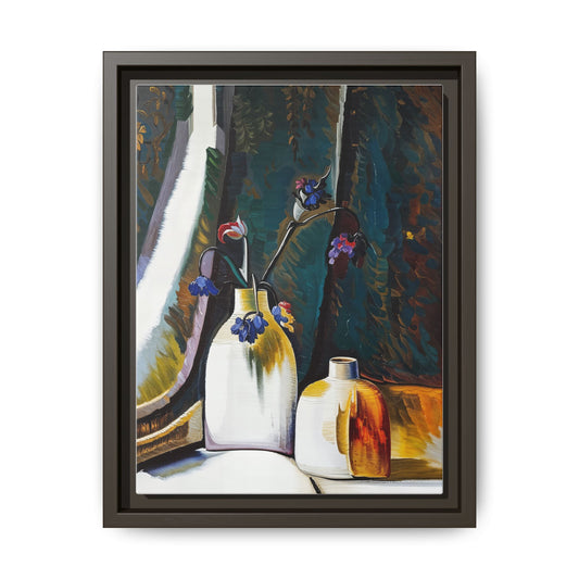 Framed Matte Canvas Art Print – Colorful Flower Vases, Home Décor, Gift for Art Lovers, Wall Art, Boho Style