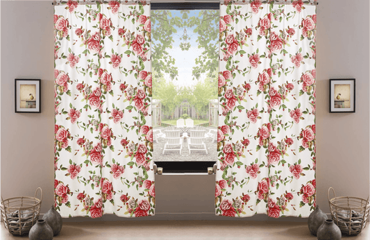 DaDa Bedding Set of 2-Pieces Romantic Roses Pink Floral Sheer Window Panel Curtains (JHW-879)