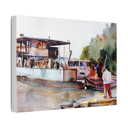 Stretched Canvas Art Print, Boat Landscape Decor, Nautical Wall Art, Coastal Home Decoration, Unique Gift for Maritime Lovers