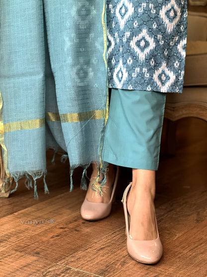 Blue Cotton Kurta Set with Chikankari Work