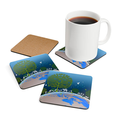 Eco-Friendly Corkwood Coaster Set, Nature-Themed Drink Coasters, Sustainable Home Decor, Earth Day Gifts, Vegan Kitchen Essentials