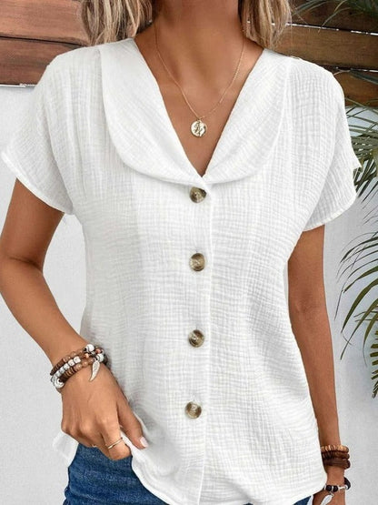 🌞 Women's Summer Solid Color Short-Sleeved Button Cardigan Top White