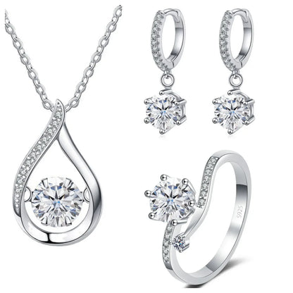 925 Silver Moissanite Jewelry Set Necklace Ring Stud Earrings Solitaire white