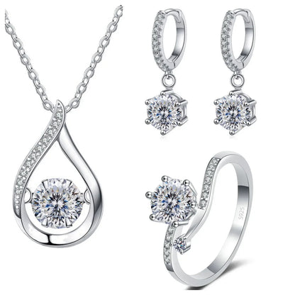 925 Silver Moissanite Jewelry Set Necklace Ring Stud Earrings Solitaire white lovecut