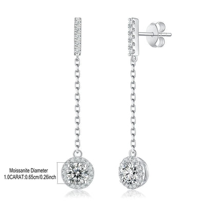 925 Sterling Silver 1Ct Moissanite Round Drop Tassel Earrings For Women