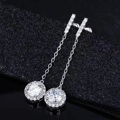 925 Sterling Silver 1Ct Moissanite Round Drop Tassel Earrings For Women