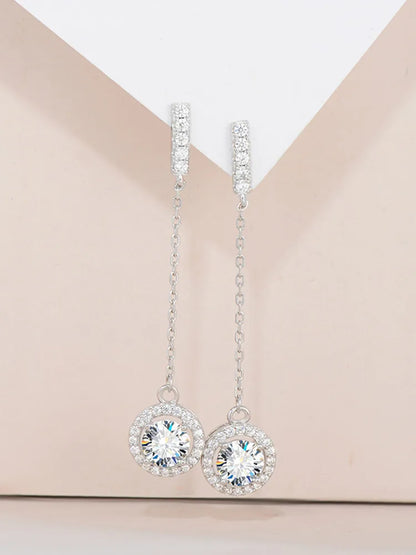 925 Sterling Silver 1Ct Moissanite Round Drop Tassel Earrings For Women