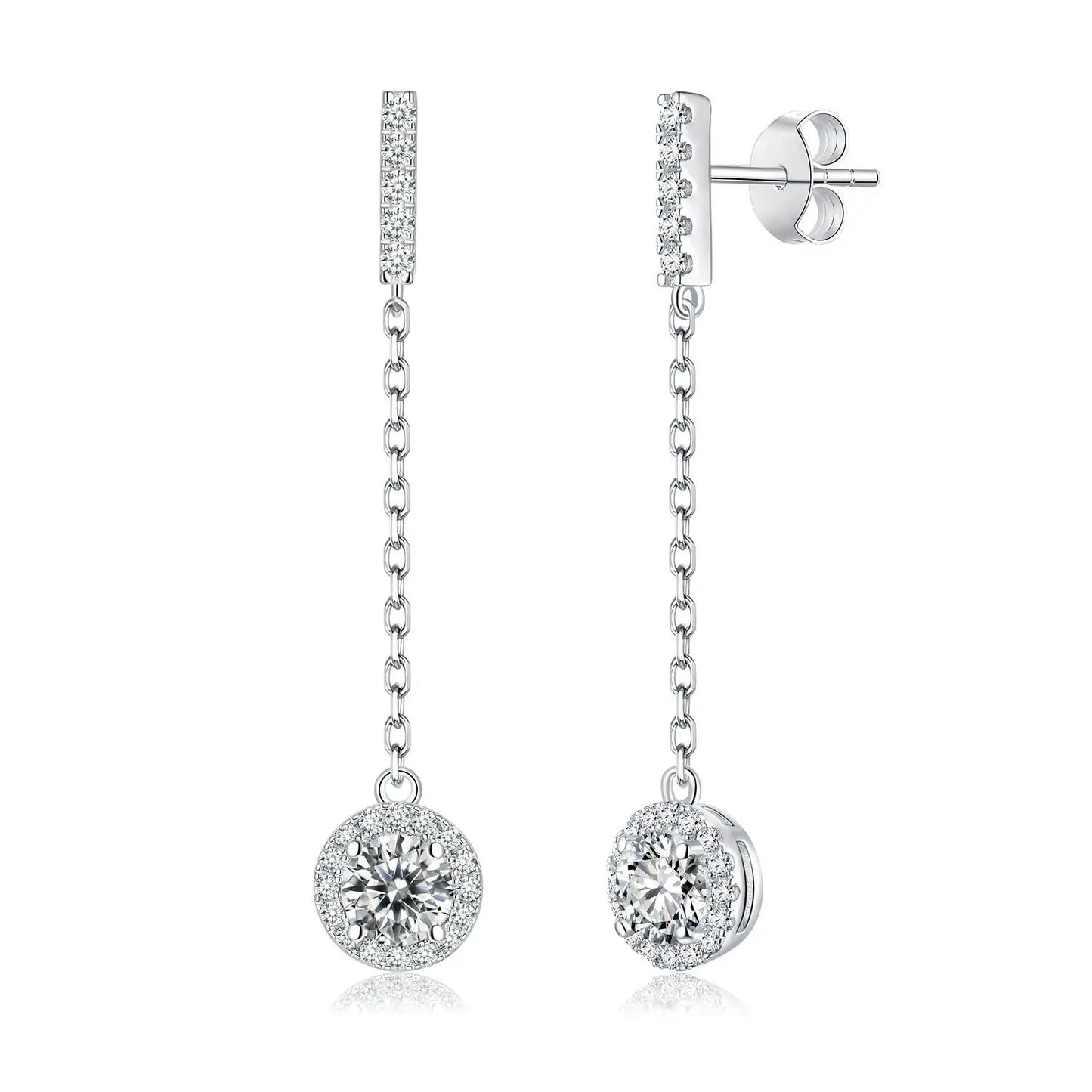 925 Sterling Silver 1Ct Moissanite Round Drop Tassel Earrings For Women 1ct each