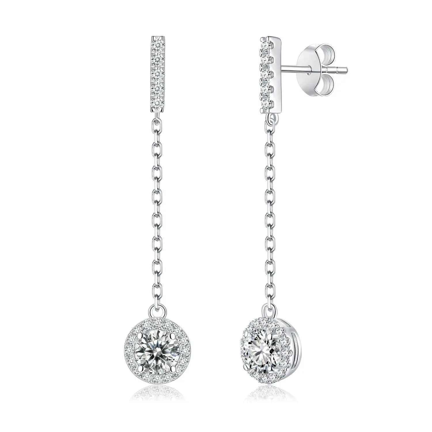 925 Sterling Silver 1Ct Moissanite Round Drop Tassel Earrings For Women 1ct each
