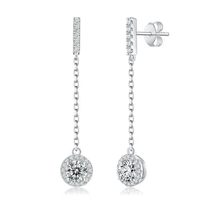 925 Sterling Silver 1Ct Moissanite Round Drop Tassel Earrings For Women 1ct each