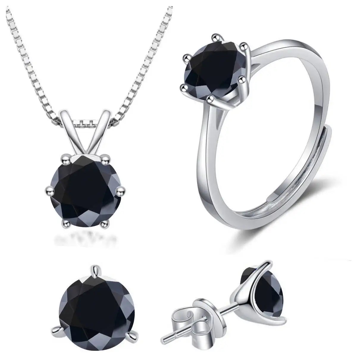 925 Sterling Silver 1ctx4 D Moissanite Necklace Earrings Set Bridal Jewelry black resizable
