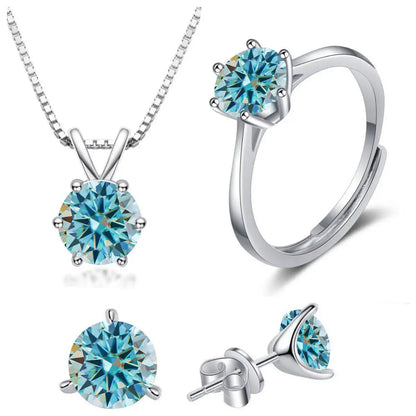 925 Sterling Silver 1ctx4 D Moissanite Necklace Earrings Set Bridal Jewelry blue resizable