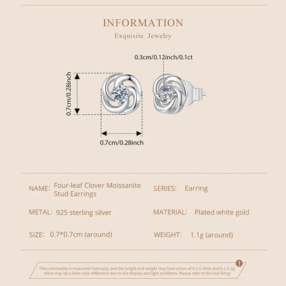 925 Sterling Silver Moissanite Four-Leaf Clover Stud Earrings Hollow Flower