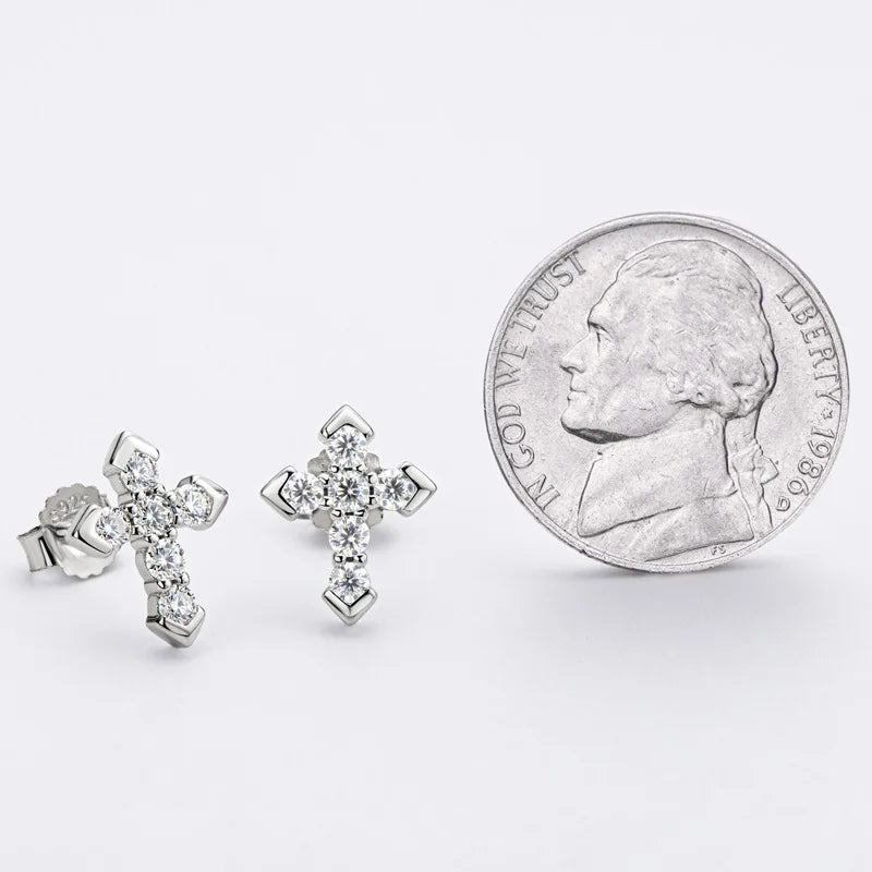 925 Sterling Silver Moissanite Arrow Cross Stud Earrings For Men and Women