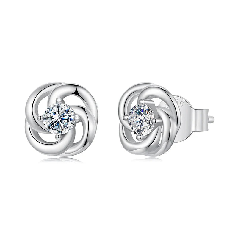 925 Sterling Silver Moissanite Four-Leaf Clover Stud Earrings Hollow Flower clover stud