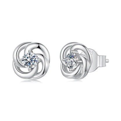 925 Sterling Silver Moissanite Four-Leaf Clover Stud Earrings Hollow Flower clover stud