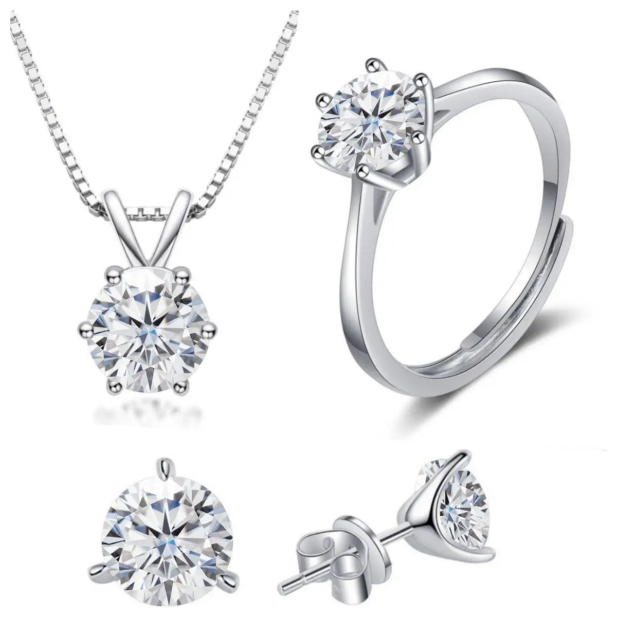 925 Sterling Silver 1ctx4 D Moissanite Necklace Earrings Set Bridal Jewelry white resizable