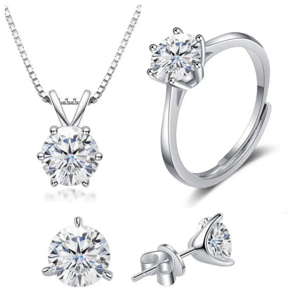 925 Sterling Silver 1ctx4 D Moissanite Necklace Earrings Set Bridal Jewelry white resizable