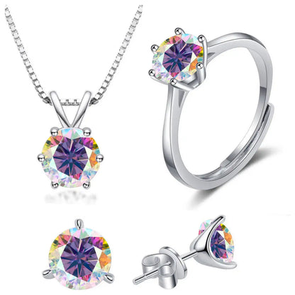 925 Sterling Silver 1ctx4 D Moissanite Necklace Earrings Set Bridal Jewelry multi color resizable