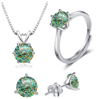 925 Sterling Silver 1ctx4 D Moissanite Necklace Earrings Set Bridal Jewelry baiqie Green resizable